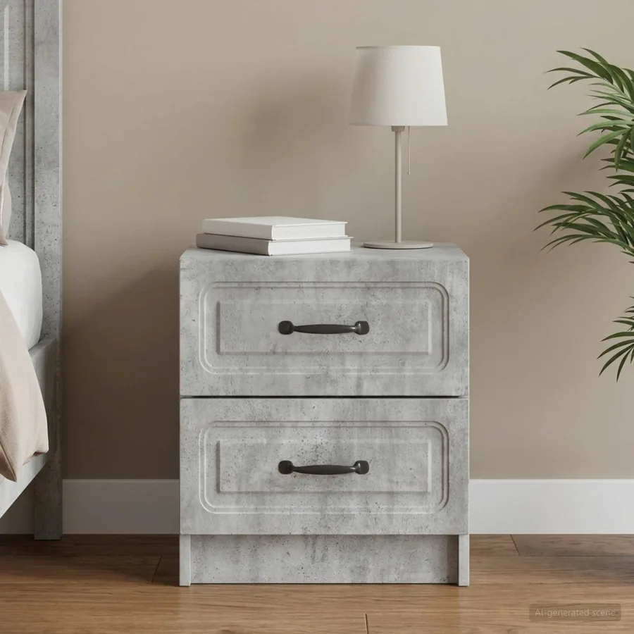 Cabinet de chevet avec tiroir Gris béton 43 x 34,5 x 44,5 cm