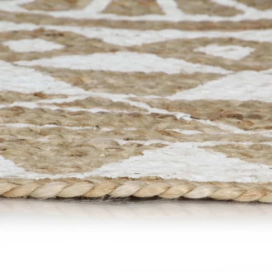Tapis fait à la main Jute avec imprimé blanc 90 cm - 3