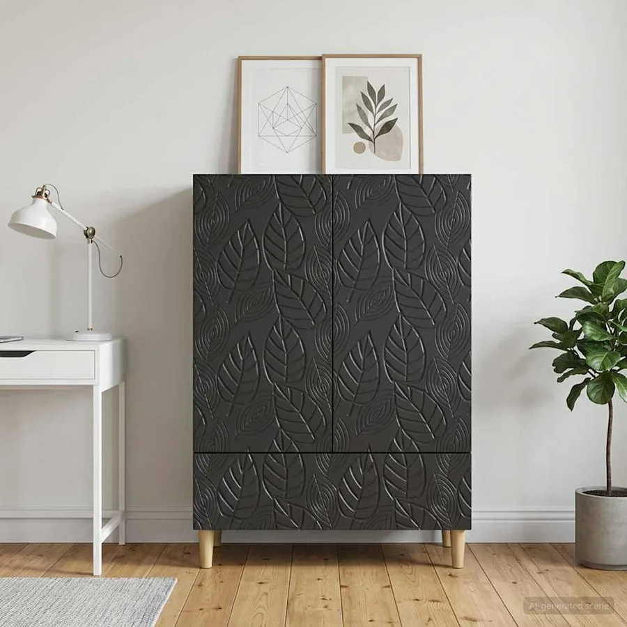 Buffet Noir 66 x 34,5 x 95 cm Bois d'ingénierie - 3
