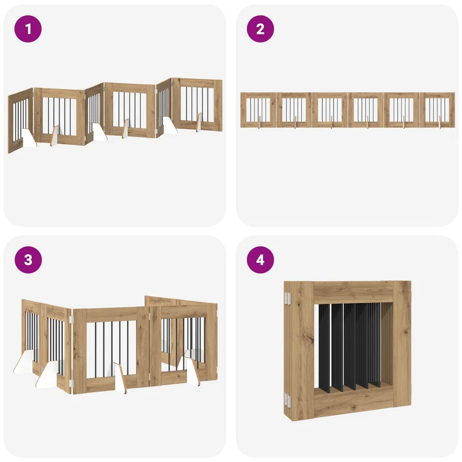 Porte de chien pliable avec supports 6 pcs Chêne artisanal - 7