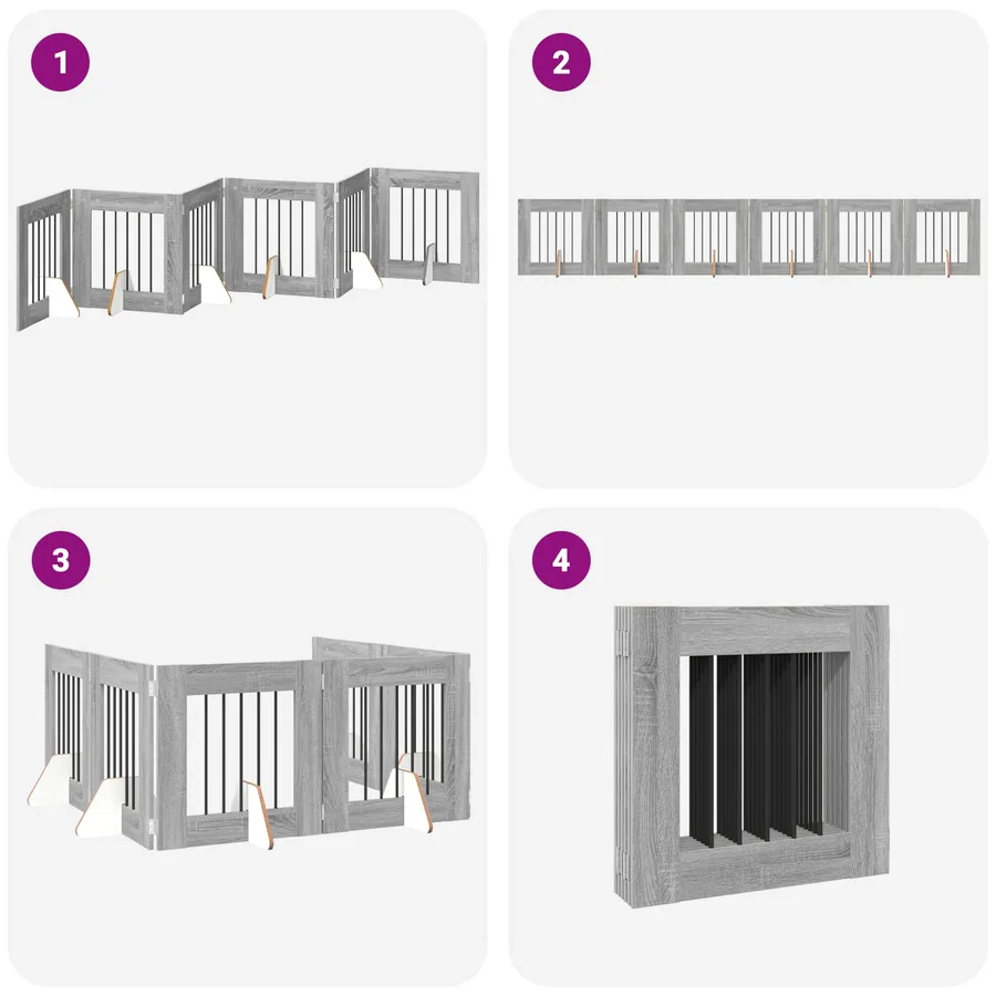 Porte de chien pliable avec supports 6 pcs Sonoma gris 362 cm - 7