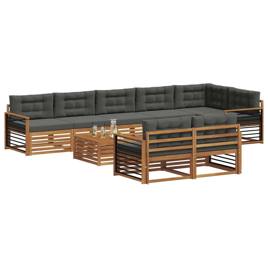 Ensemble de canapés d'extérieur 9 pcs Naturel et Anthracite - 3