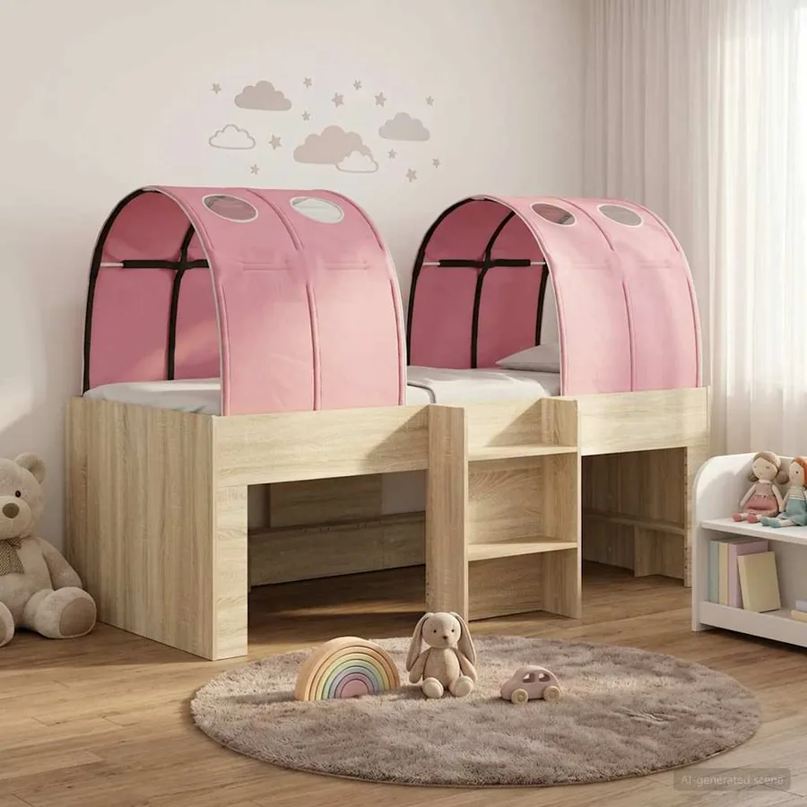 Lit avec Tunnel 3 pc Chêne Sonoma et rose Bois d'ingénierie