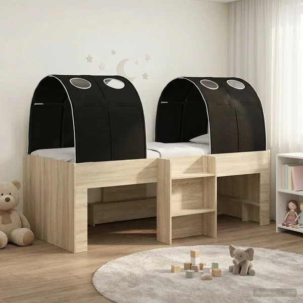 Lit avec Tunnel 3 pc Chêne Sonoma et noir Bois d'ingénierie