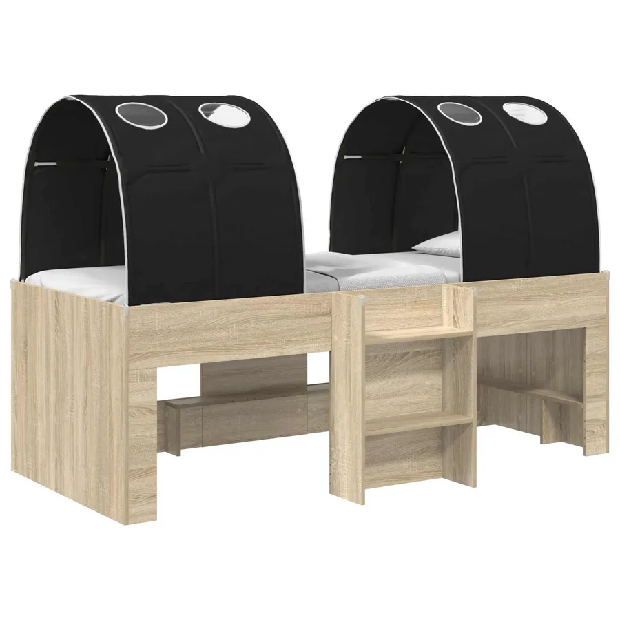 Lit avec Tunnel 3 pc Chêne Sonoma et noir Bois d'ingénierie - 2