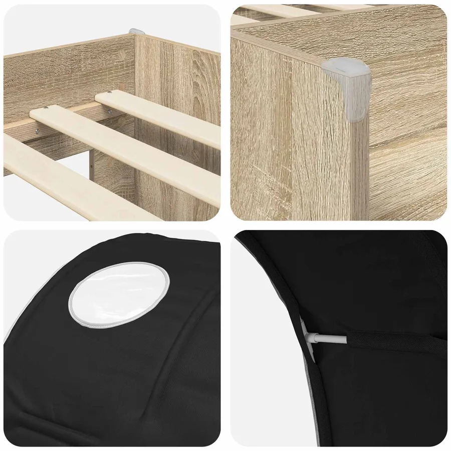 Lit avec Tunnel 3 pc Chêne Sonoma et noir Bois d'ingénierie - 9