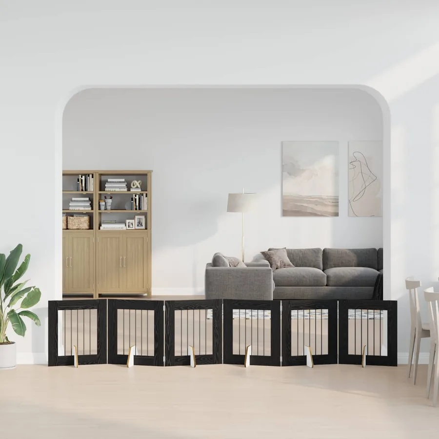 Porte de chien pliable avec supports 6 pcs Chêne noir 362 cm