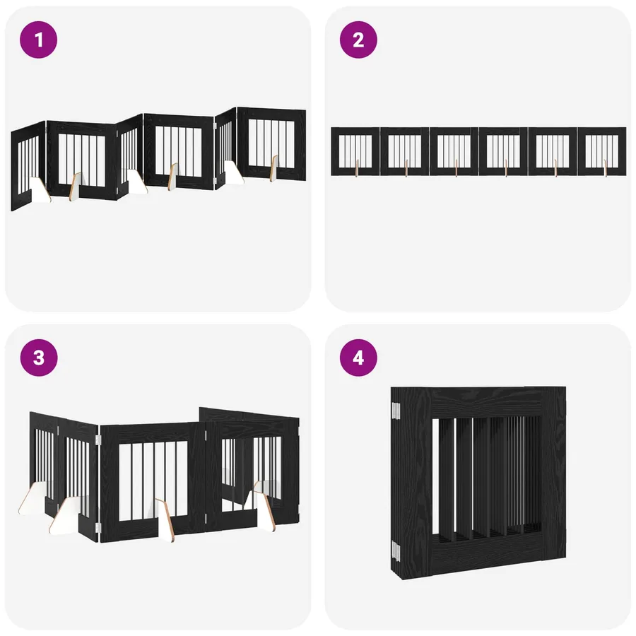 Porte de chien pliable avec supports 6 pcs Chêne noir 362 cm - 7