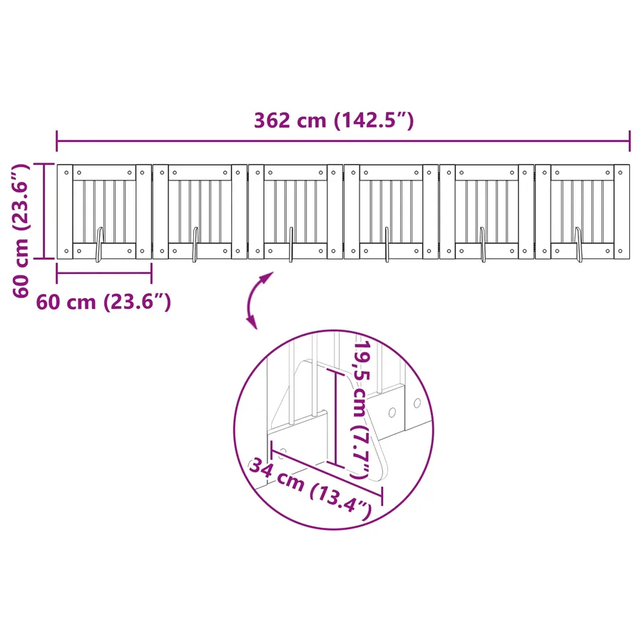 Porte de chien pliable avec supports 6 pcs Chêne noir 362 cm - 9