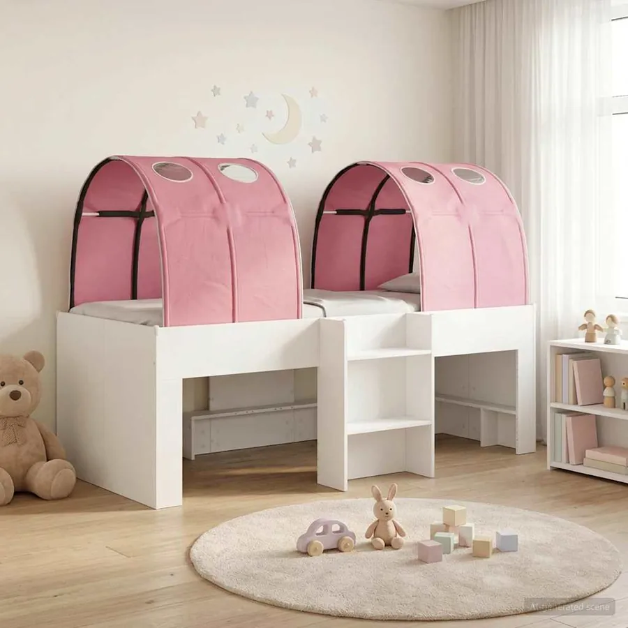 Lit avec Tunnel 3 pc Blanc et rose Bois d'ingénierie