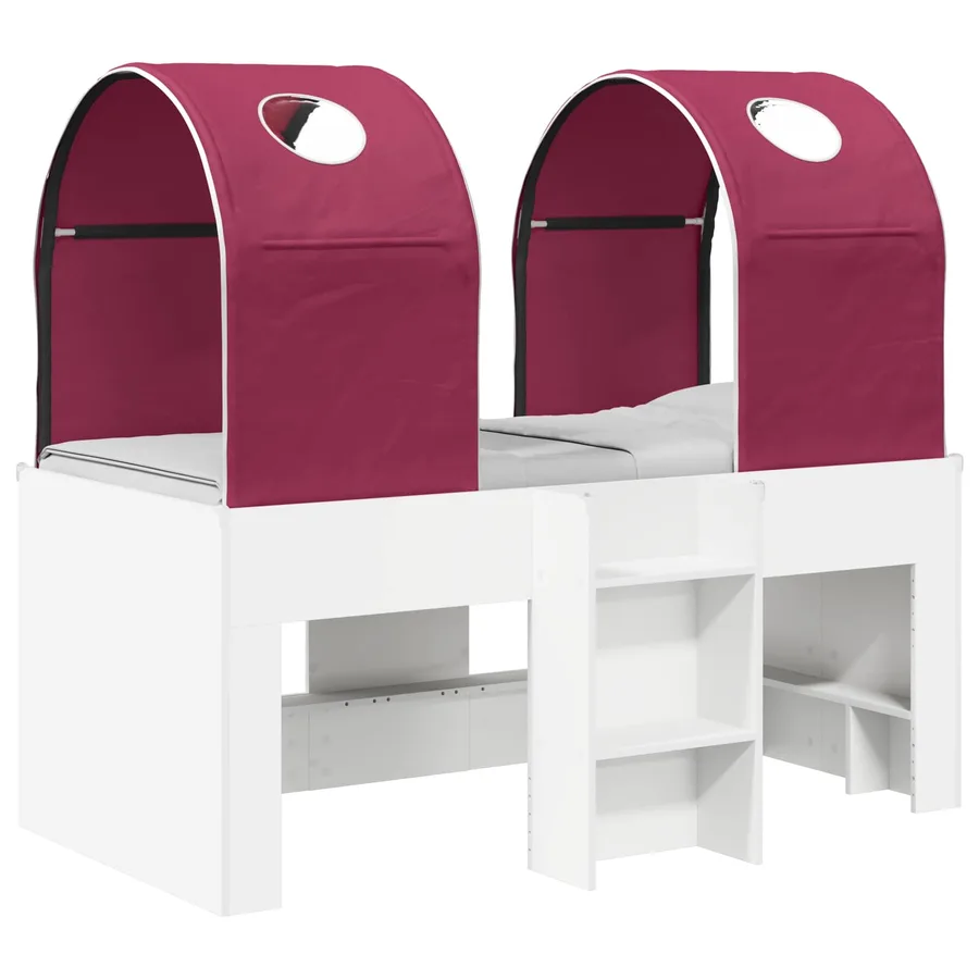 Lit avec Tunnel 4 pcs Blanc et rouge Bois d'ingénierie - 2