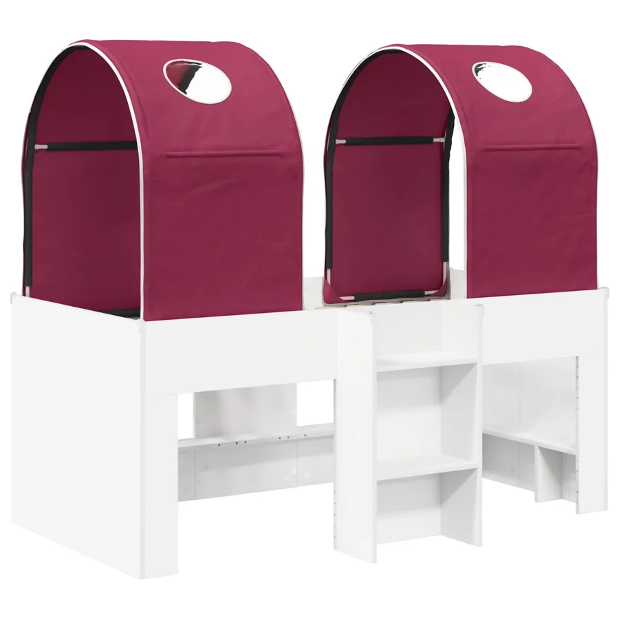 Lit avec Tunnel 4 pcs Blanc et rouge Bois d'ingénierie - 3