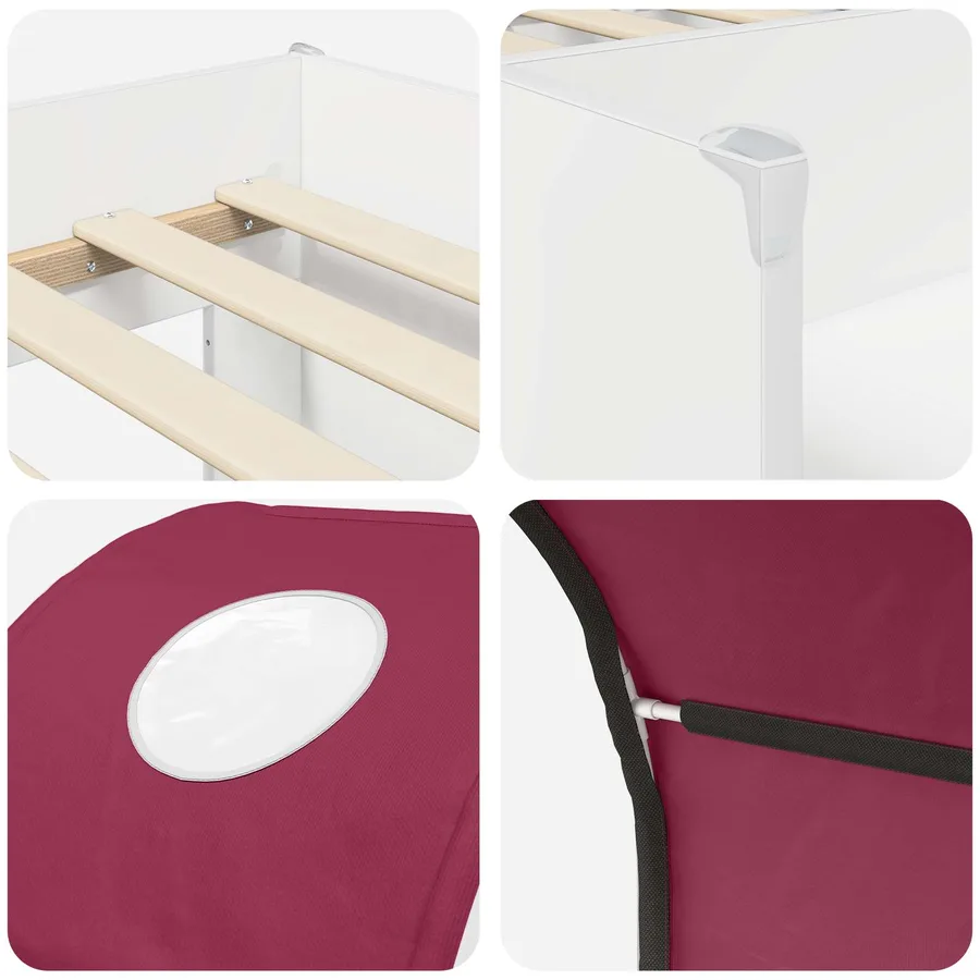 Lit avec Tunnel 4 pcs Blanc et rouge Bois d'ingénierie - 9