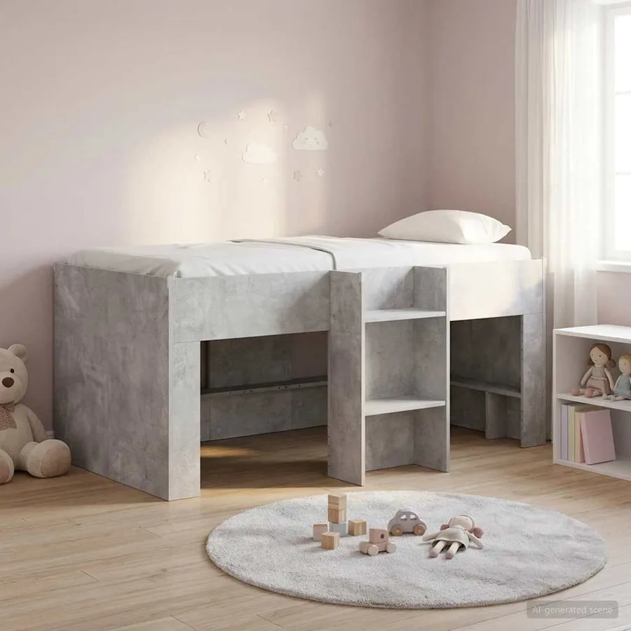 Cadre de Lit Élevé pour Enfants Gris béton 80 x 160 cm