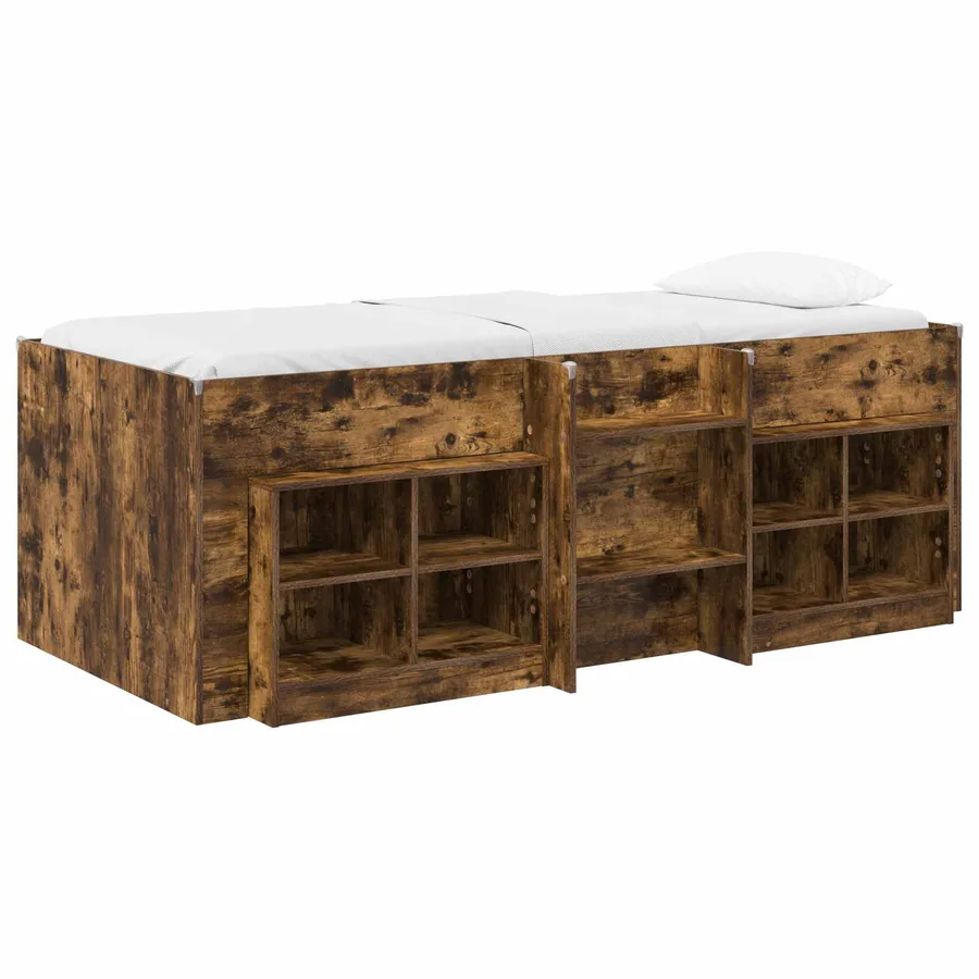 Cadre de lit en loft avec armoire avec étagère 3 pc Chêne fumé - 2