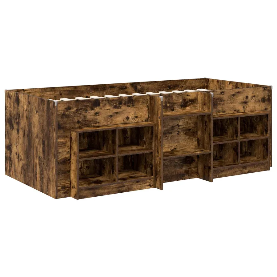 Cadre de lit en loft avec armoire avec étagère 3 pc Chêne fumé - 3