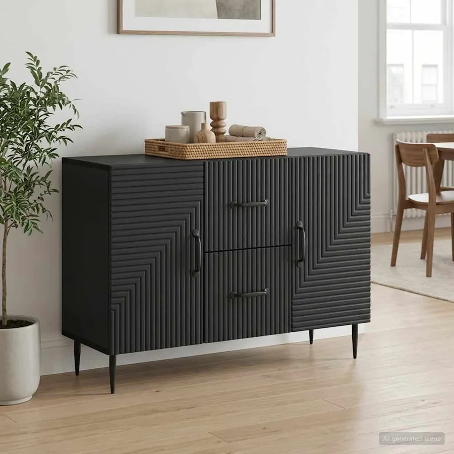 Buffet avec tiroir Noir 89 x 34,5 x 60 cm Bois d'ingénierie - 4