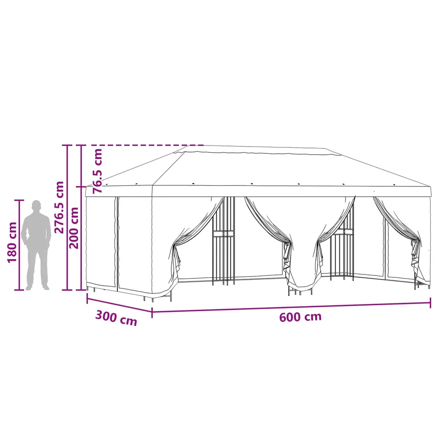 Gazebo avec murs latéraux 6 x 3 m Noir Polyester et Acier 190 - 6
