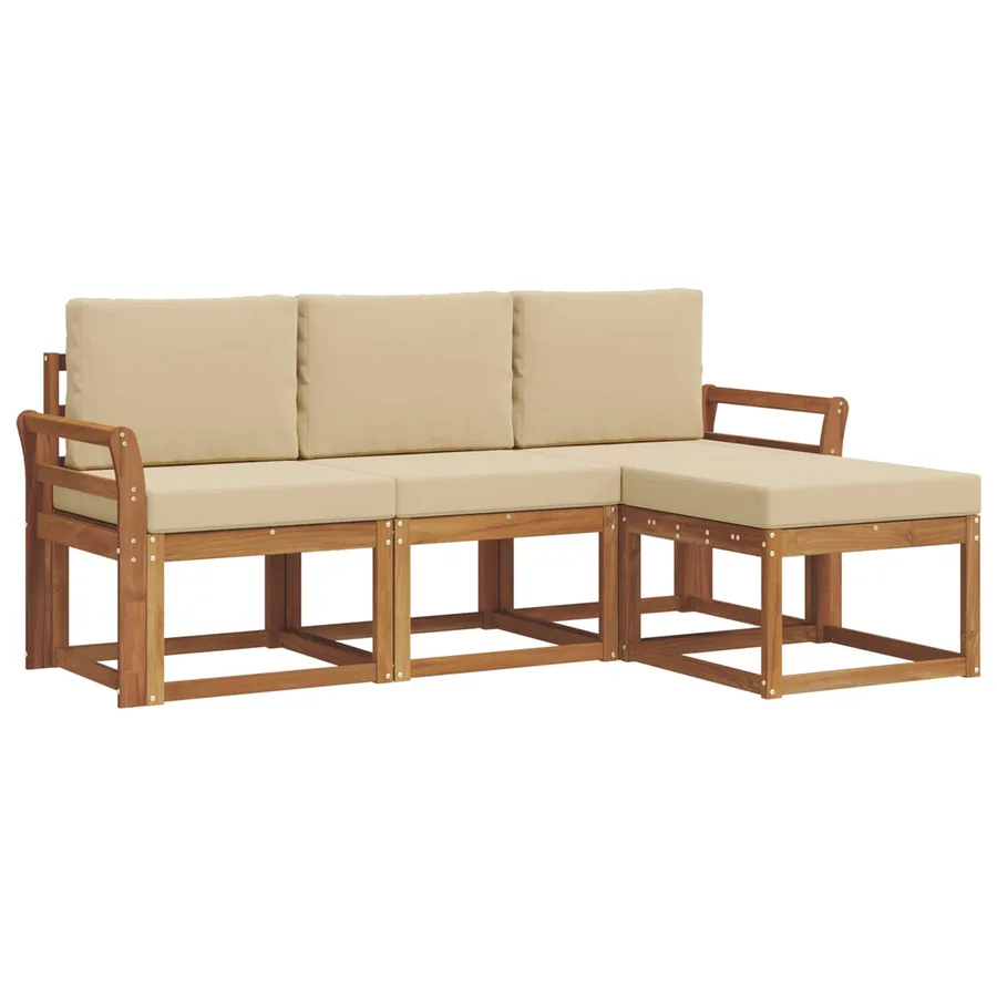 Ensemble de canapés d'extérieur 4 pcs Naturel et Beige - 2