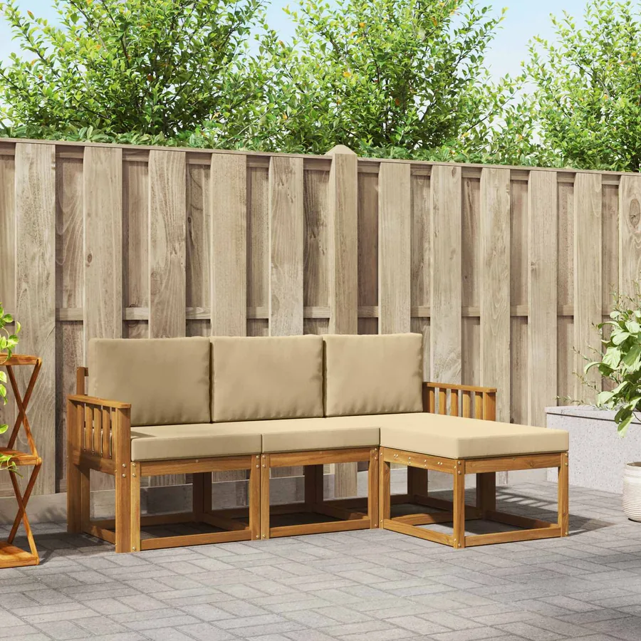 Ensemble de canapés d'extérieur 4 pcs Naturel et Beige