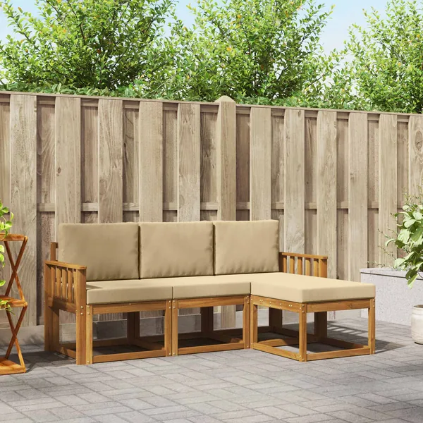 Ensemble de canapés d'extérieur 4 pcs Naturel et Beige