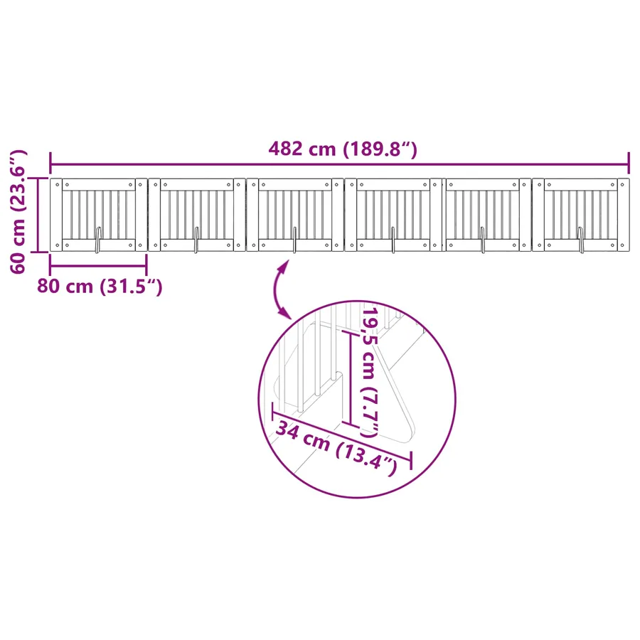 Porte de chien pliable avec supports 6 pcs Chêne fumé 482 cm - 9