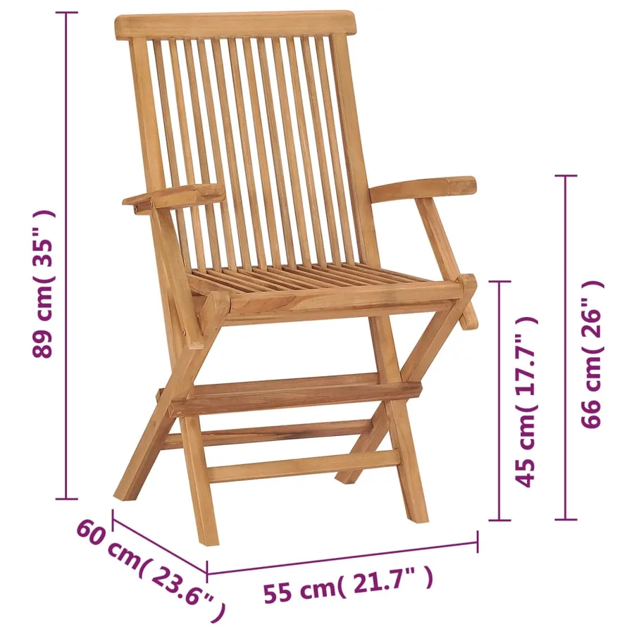 Chaises de jardin et coussins rouge lot de 4 Bois teck massif - 13