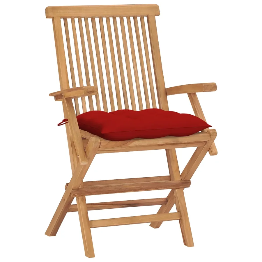 Chaises de jardin et coussins rouge lot de 4 Bois teck massif - 2