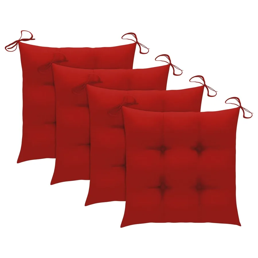 Chaises de jardin et coussins rouge lot de 4 Bois teck massif - 3