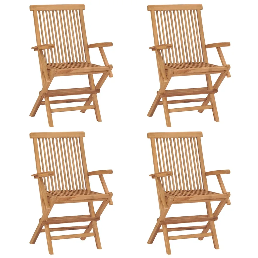 Chaises de jardin et coussins rouge lot de 4 Bois teck massif - 8