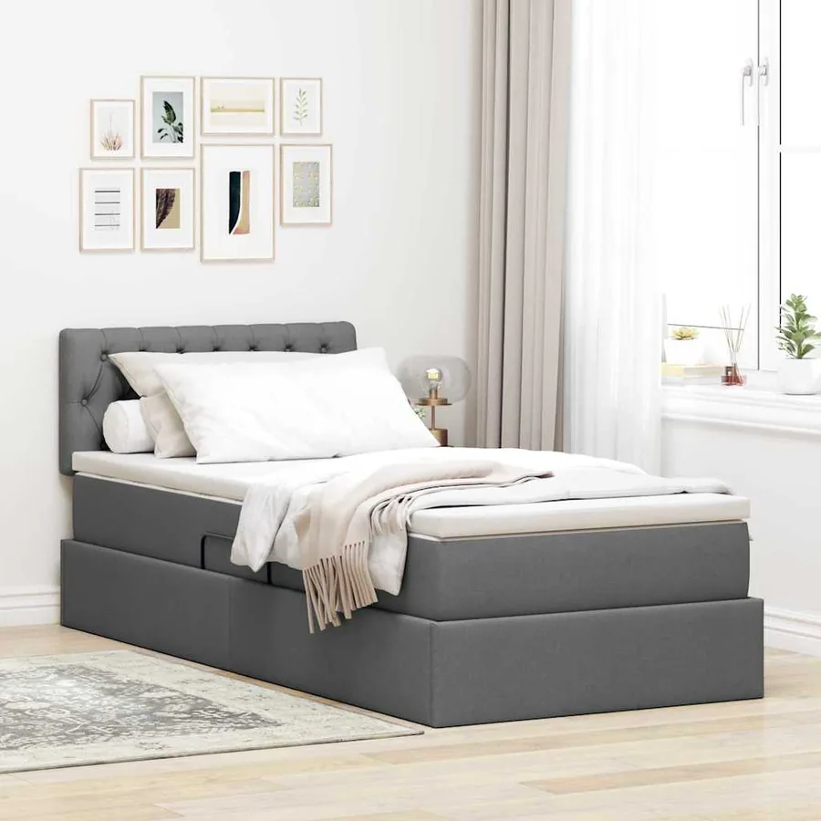 Lit avec rangement et matelas Gris foncé 100 x 200 cm