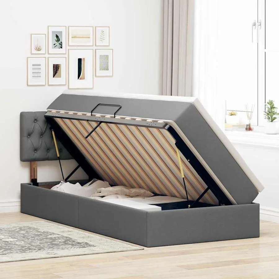 Lit avec rangement et matelas Gris foncé 100 x 200 cm - 4