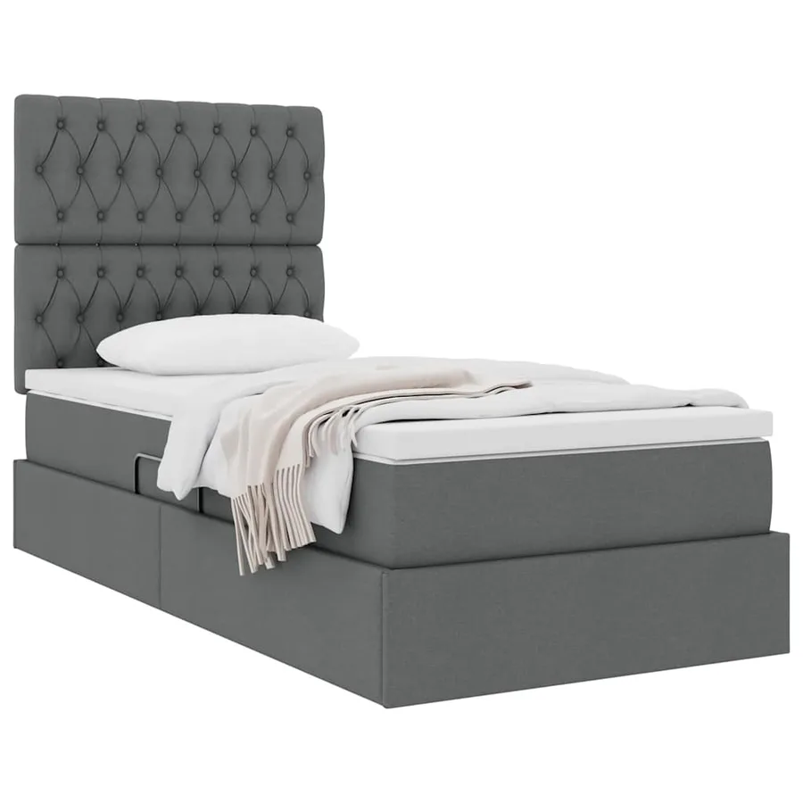 Lit avec rangement et matelas Gris foncé 100 x 200 cm tissu - 3