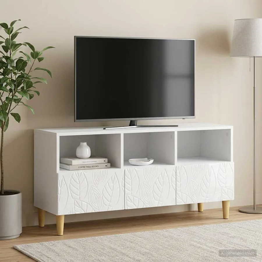 Meuble TV 102 x 34,5 x 50 cm Blanc brillant Bois d'ingénierie - 3