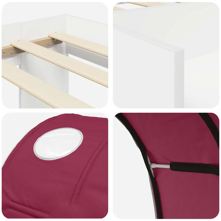 Lit avec Tunnel 3 pc Blanc et rouge Bois d'ingénierie - 9