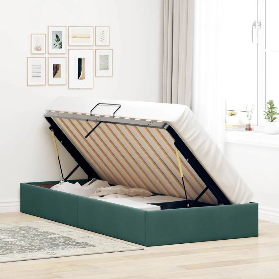 Cadre de lit ottoman Vert foncé 100 x 200 cm Velours - 4