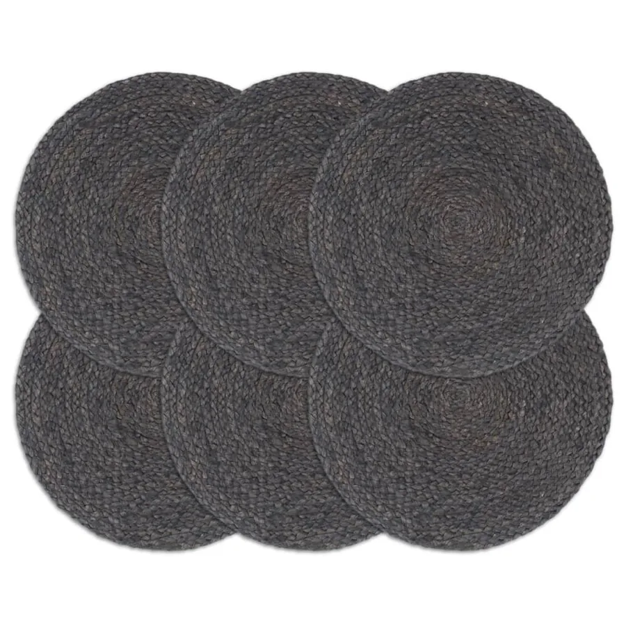 Napperons 6 pcs Gris foncé Plain 38 cm Rond Jute