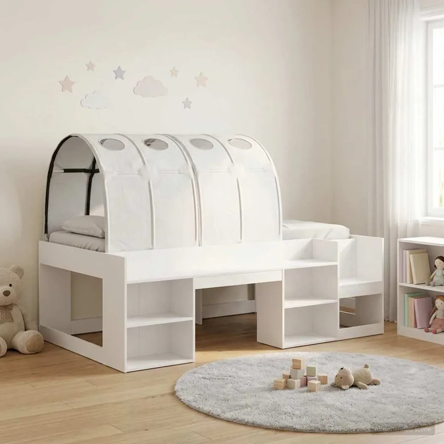 Lit avec Tunnel avec étagère 3 pc Blanc Bois d'ingénierie