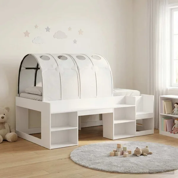 Lit avec Tunnel avec étagère 3 pc Blanc Bois d'ingénierie