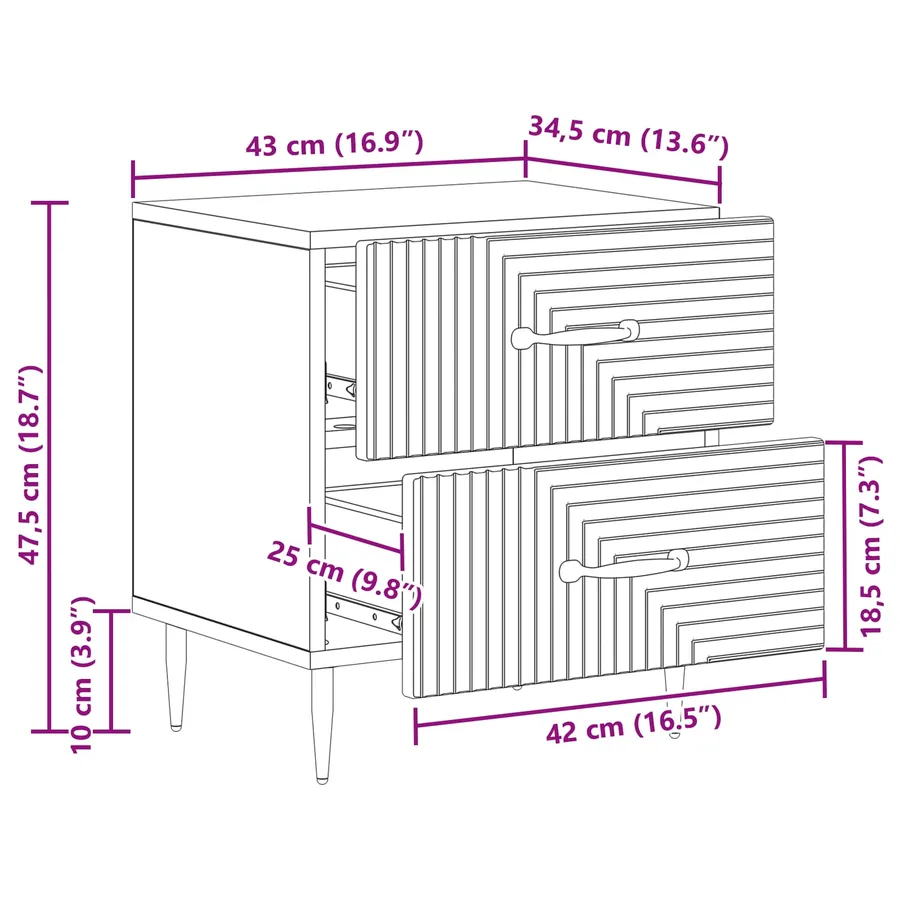 Cabinet de chevet 2 pcs Sonoma gris 43 x 34,5 x 47,5 cm - 12