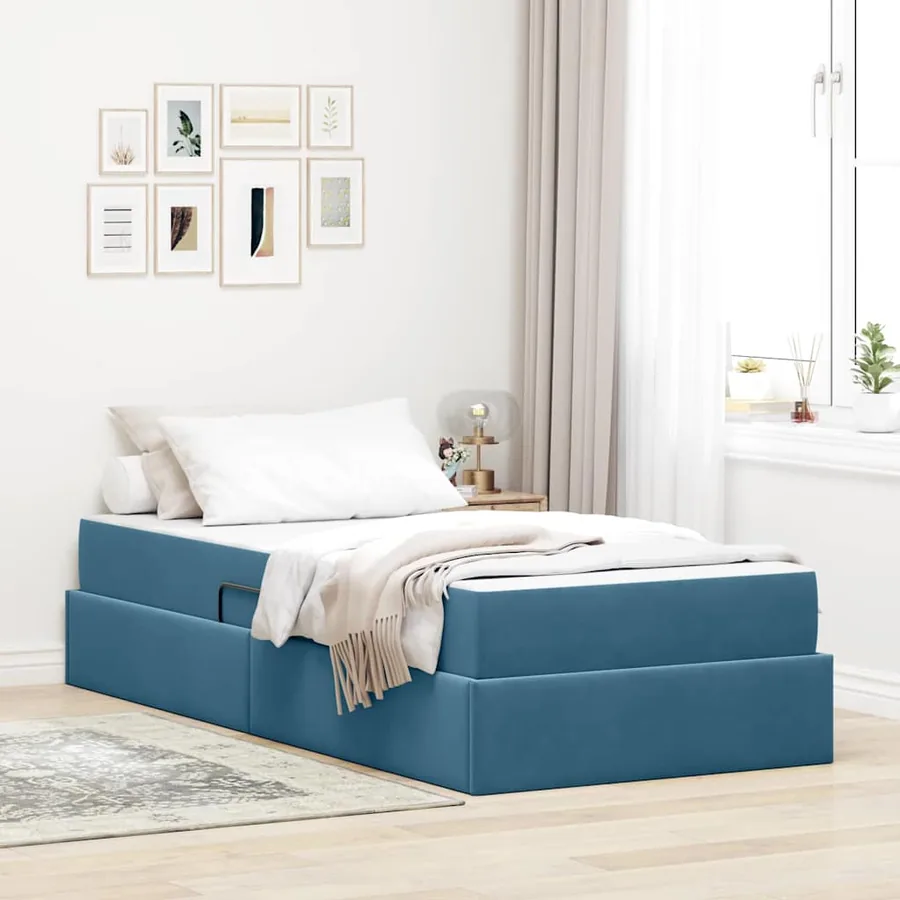 Lit avec rangement et matelas Bleu foncé 90 x 200 cm Velours
