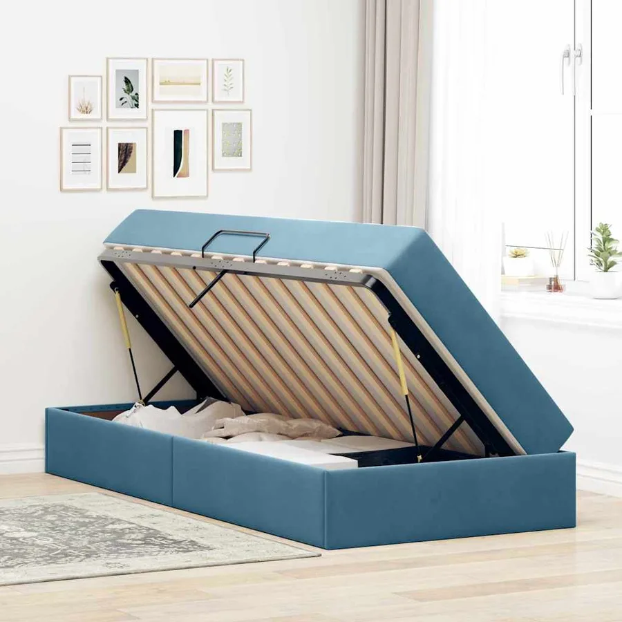 Lit avec rangement et matelas Bleu foncé 90 x 200 cm Velours - 4