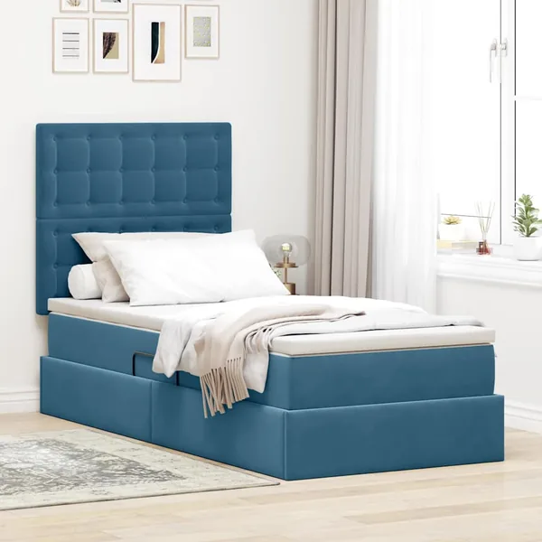 Lit de rangement LED avec matelas Bleu foncé 90 x 200 cm
