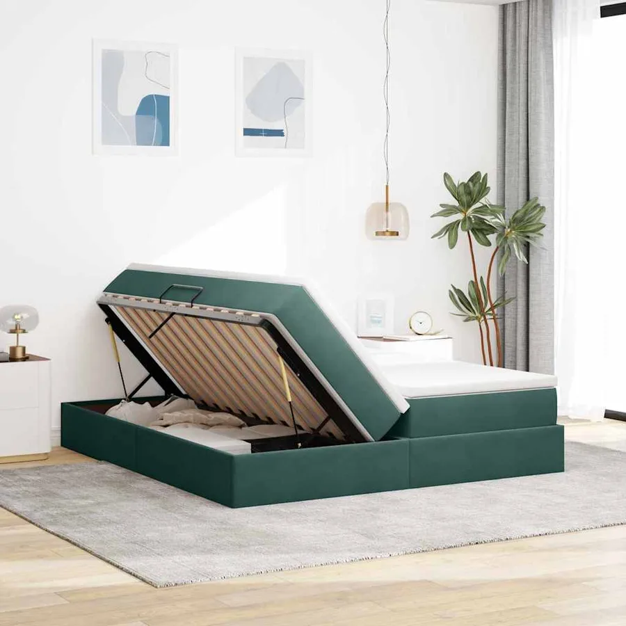 Lit avec rangement et matelas Vert foncé 180 x 200 cm Velours - 4