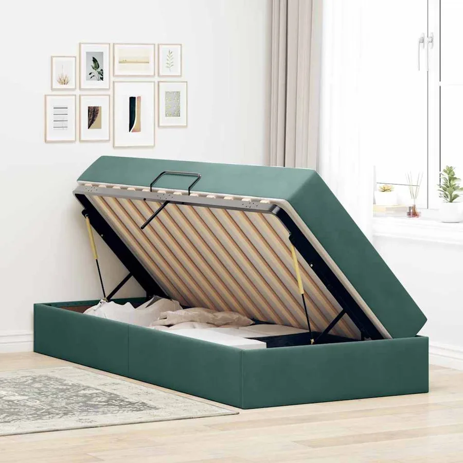 Lit avec rangement et matelas Vert foncé 90 x 190 cm Velours - 4