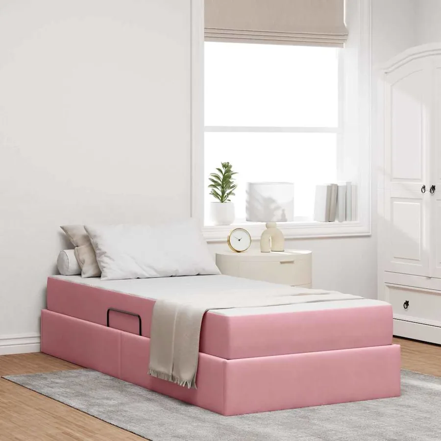 Lit avec rangement et matelas Rose 90 x 190 cm Velours
