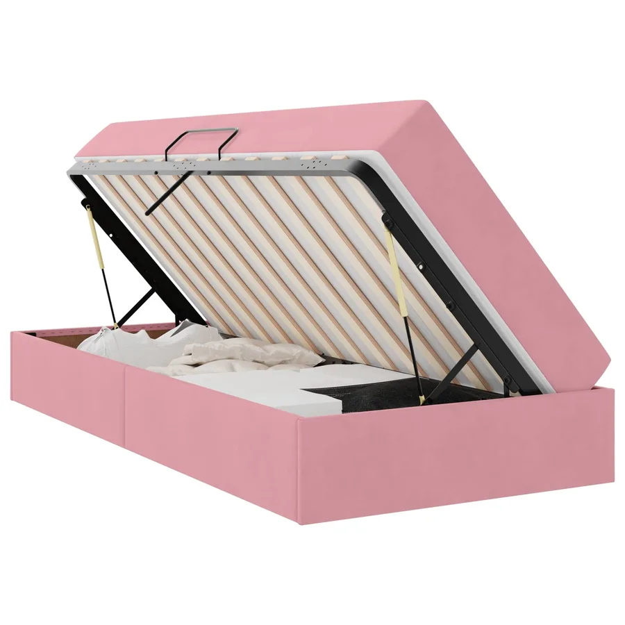 Lit avec rangement et matelas Rose 90 x 190 cm Velours - 2
