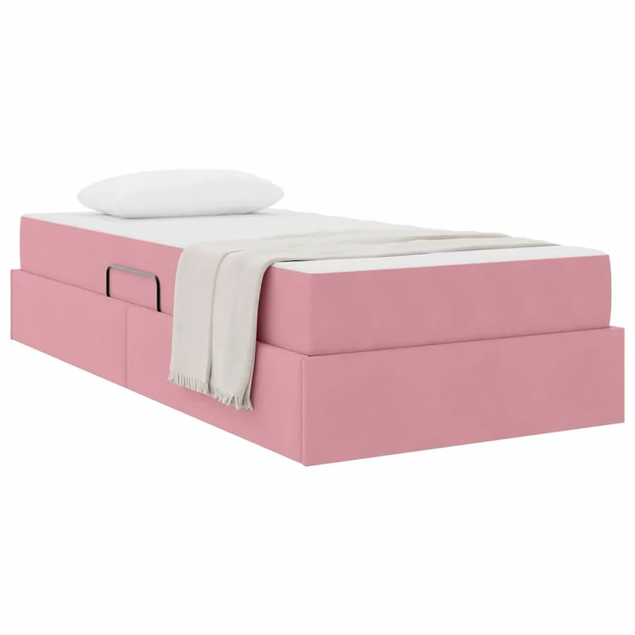 Lit avec rangement et matelas Rose 90 x 190 cm Velours - 3