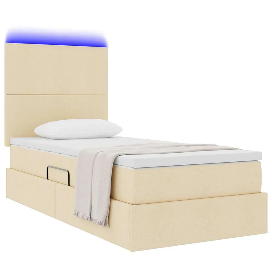 Lit de rangement LED avec matelas Crème 100 x 200 cm Tissu - 3