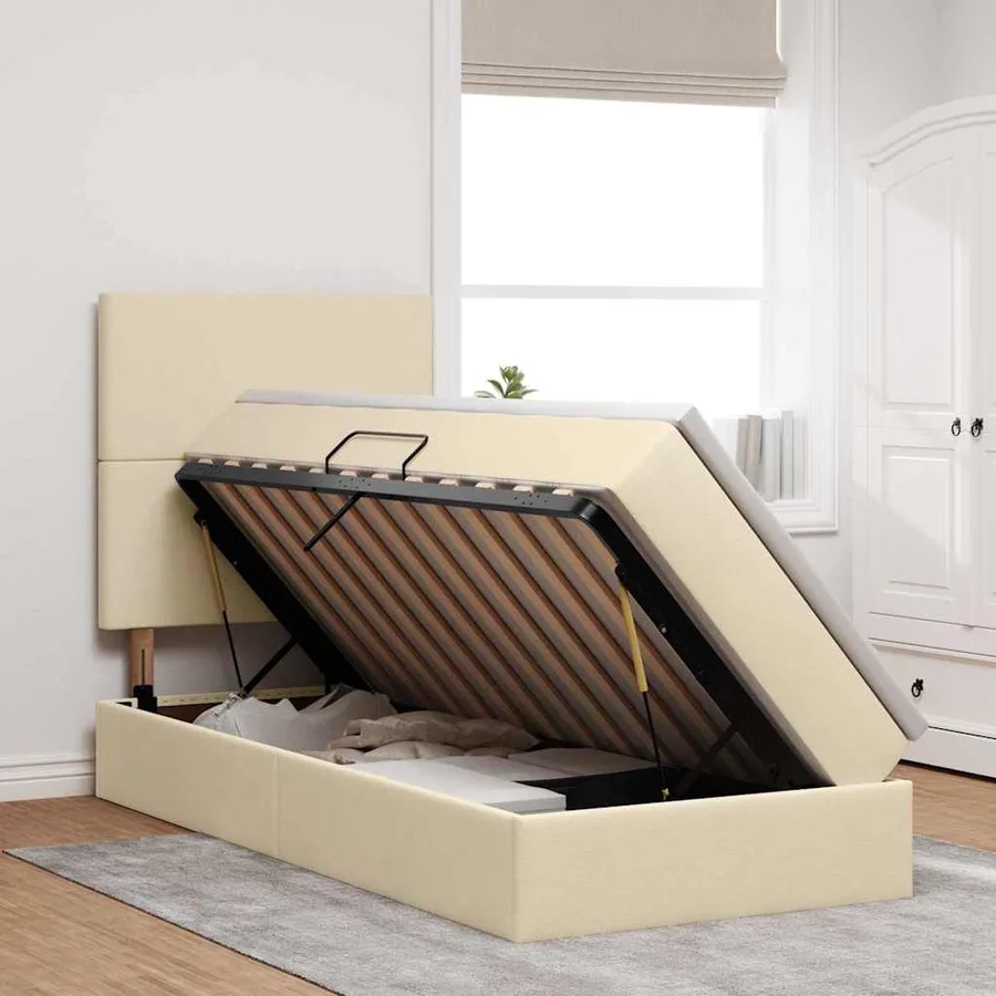 Lit de rangement LED avec matelas Crème 100 x 200 cm Tissu - 4